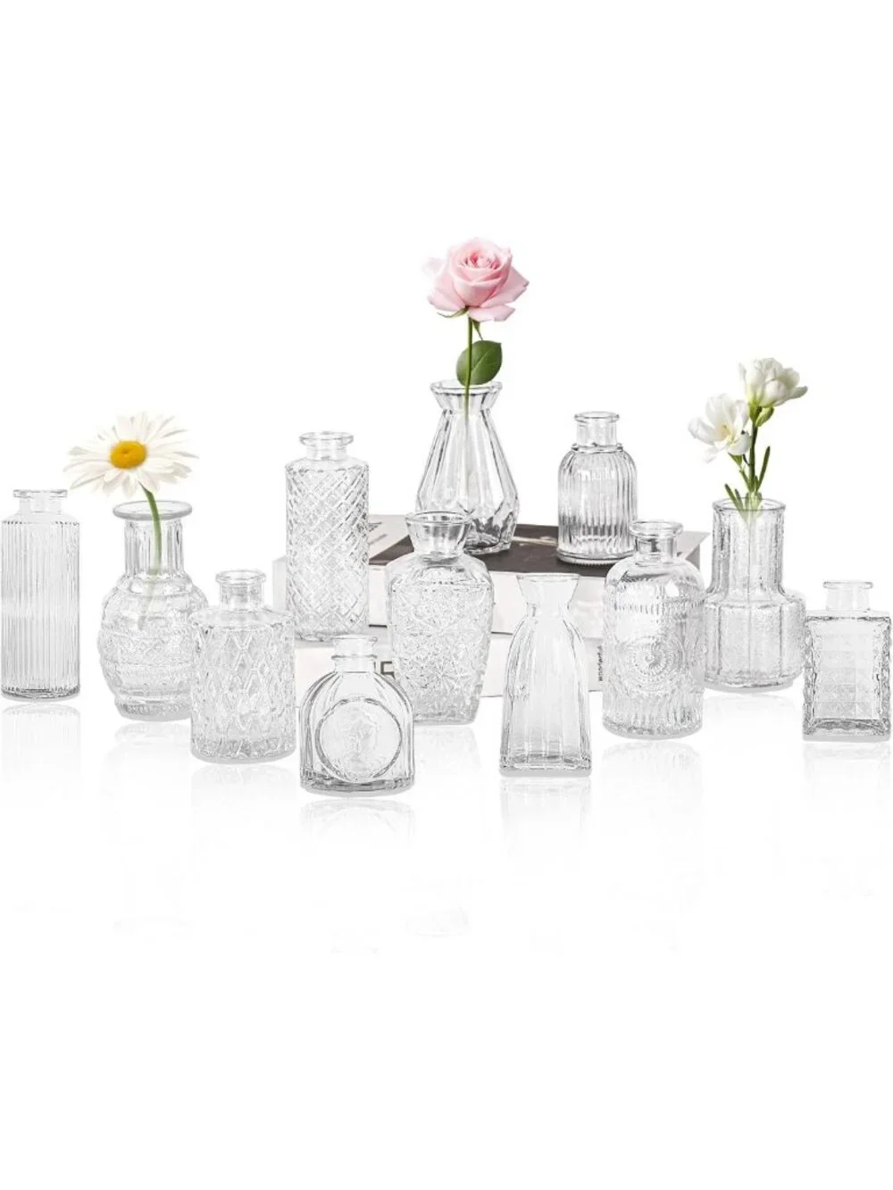 Set of 12 Vintage Glass Bud Vases - Rustic Mini Flower Centerpieces for Home